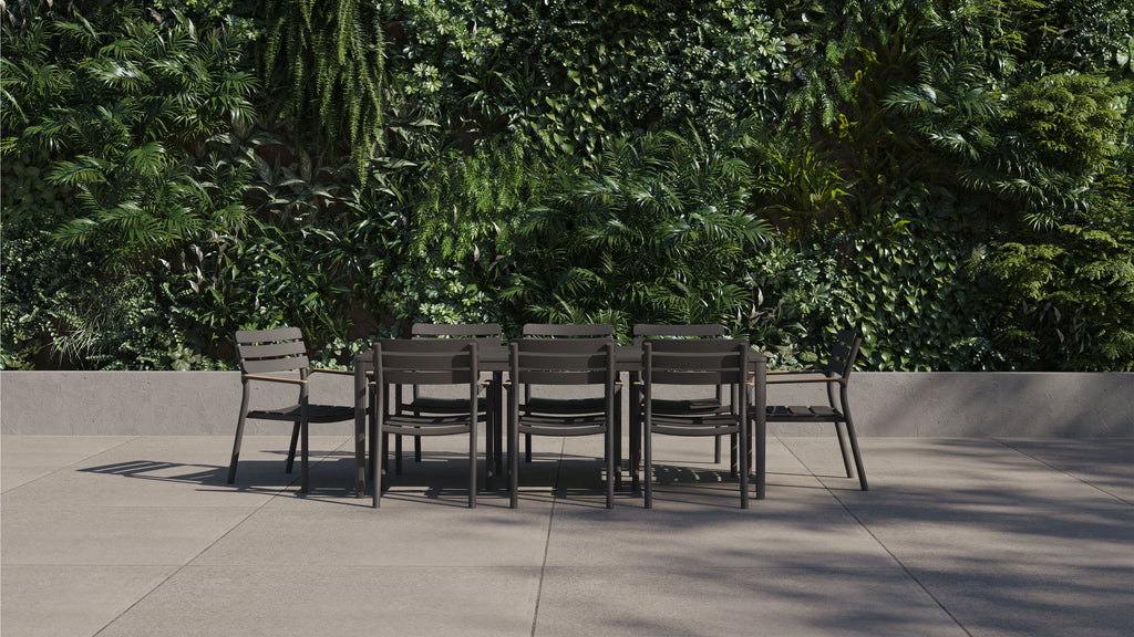 Table à manger rectangulaire d'extérieur en aluminium + 8 fauteuils 595