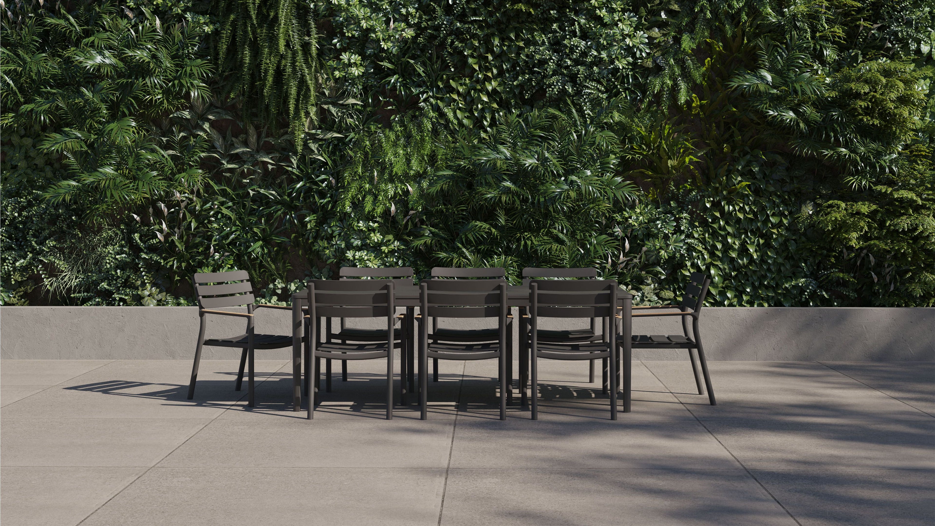 Table à manger rectangulaire d'extérieur en aluminium + 8 fauteuils 595