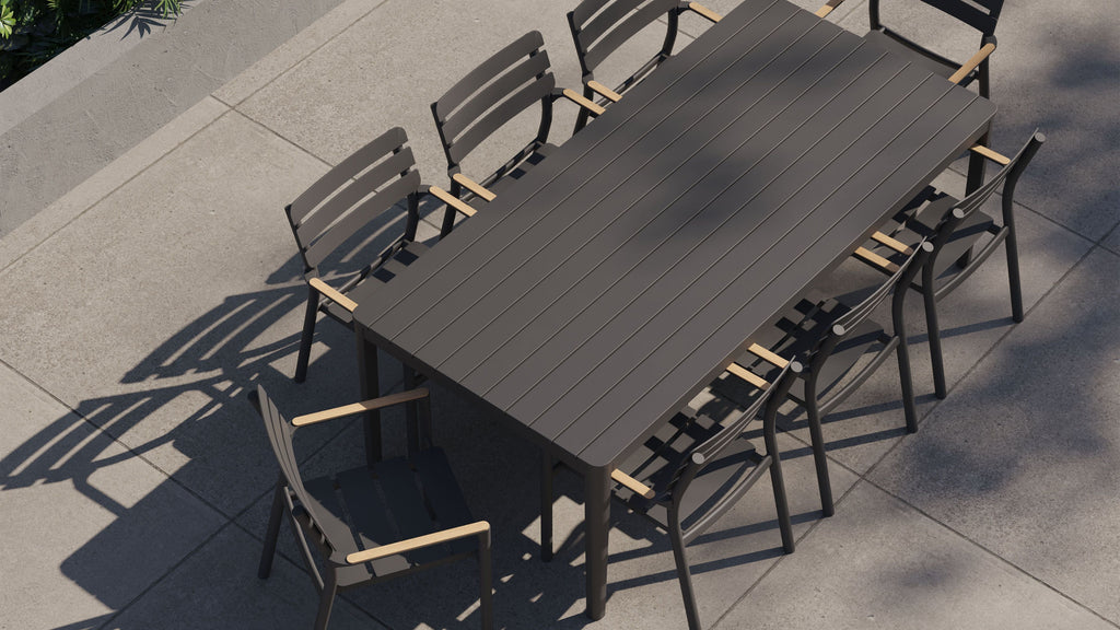 Table à manger rectangulaire d'extérieur en aluminium + 8 fauteuils 595