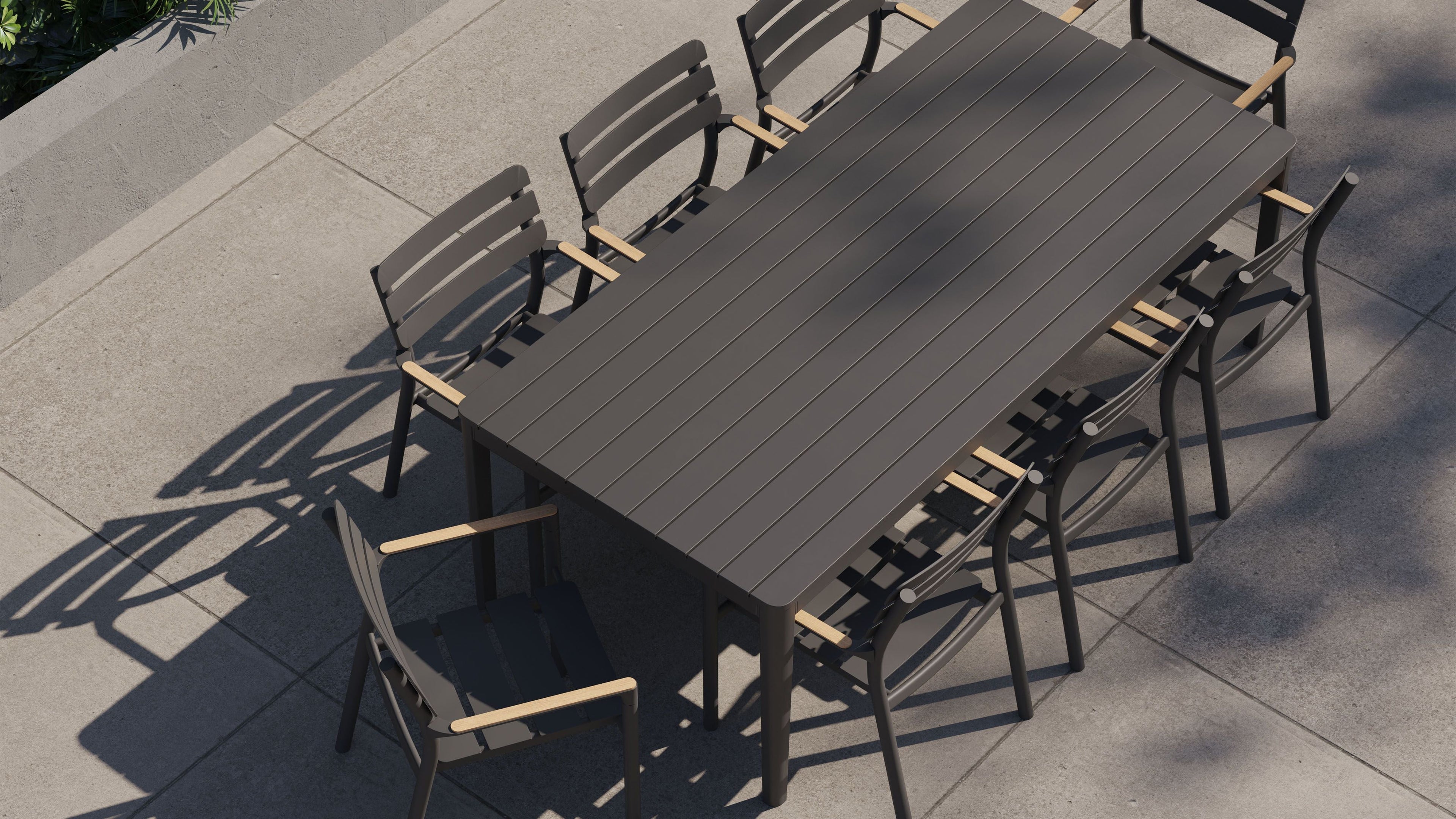 Table à manger rectangulaire d'extérieur en aluminium + 8 fauteuils 595