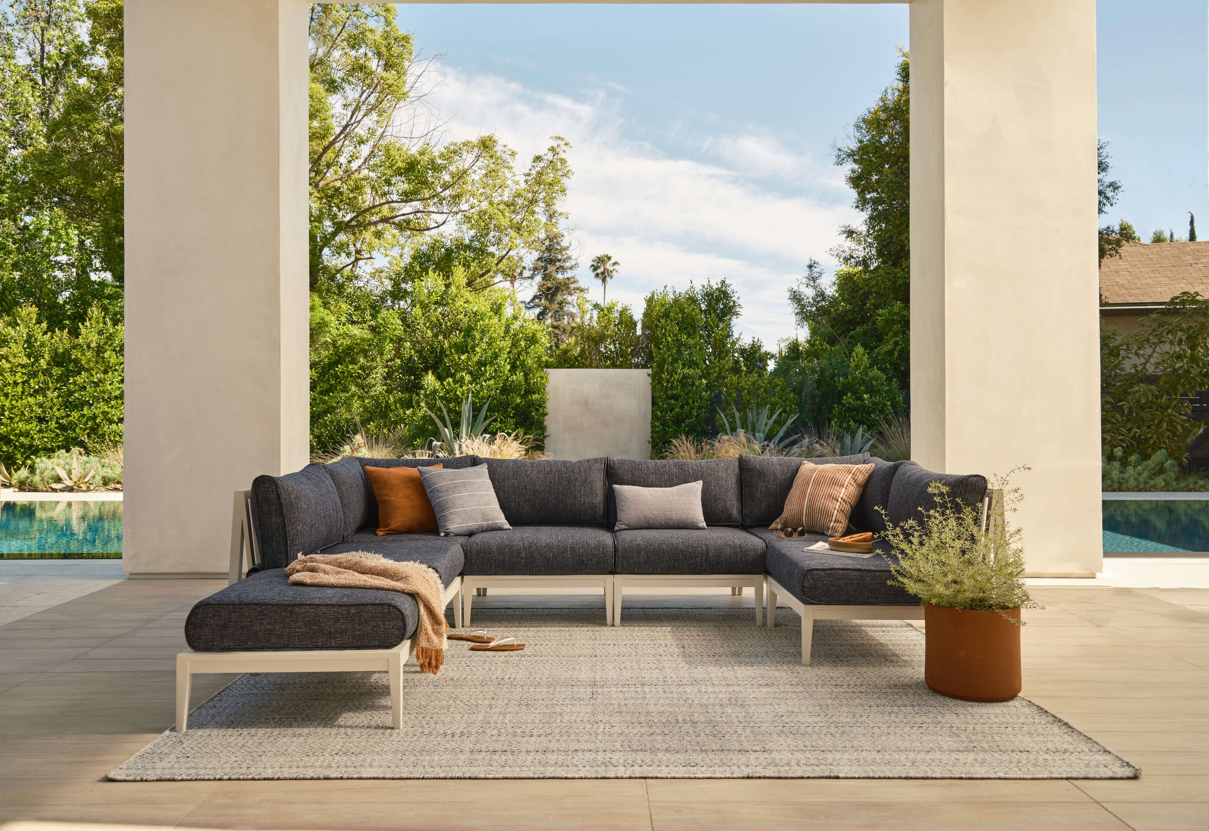 Chaise d'angle d'extérieur en aluminium blanc - Droite