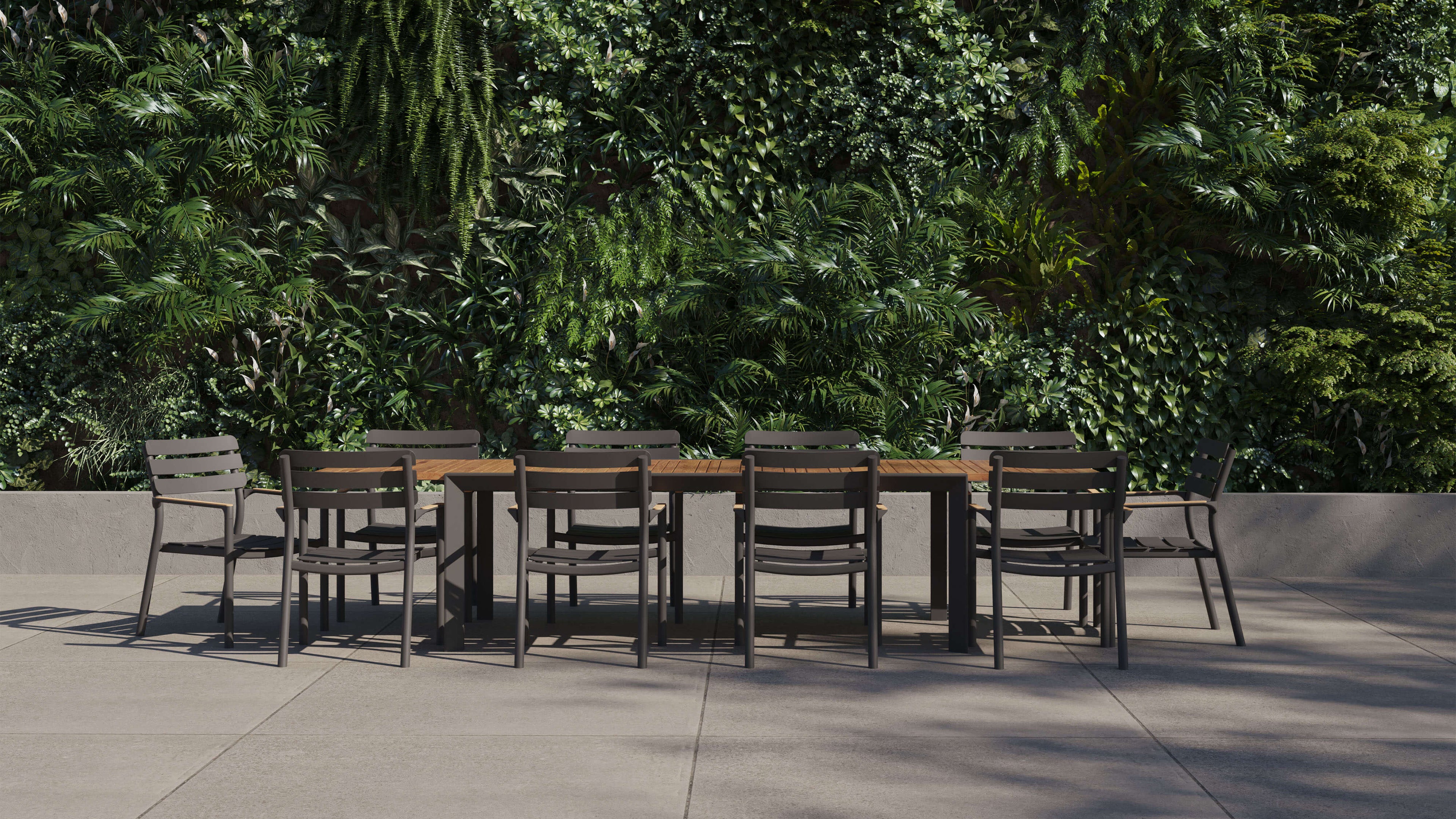 Table à manger extensible d'extérieur en teck et aluminium + 10 fauteuils 595