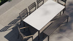 Table à manger d'extérieur OuterStone + 2 fauteuils 595 + 3 chaises sans accoudoirs 595 + banc de salle à manger en aluminium