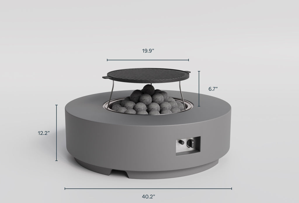 Ensemble de table et foyer en béton avec couvercle pour réservoir de propane - Rond