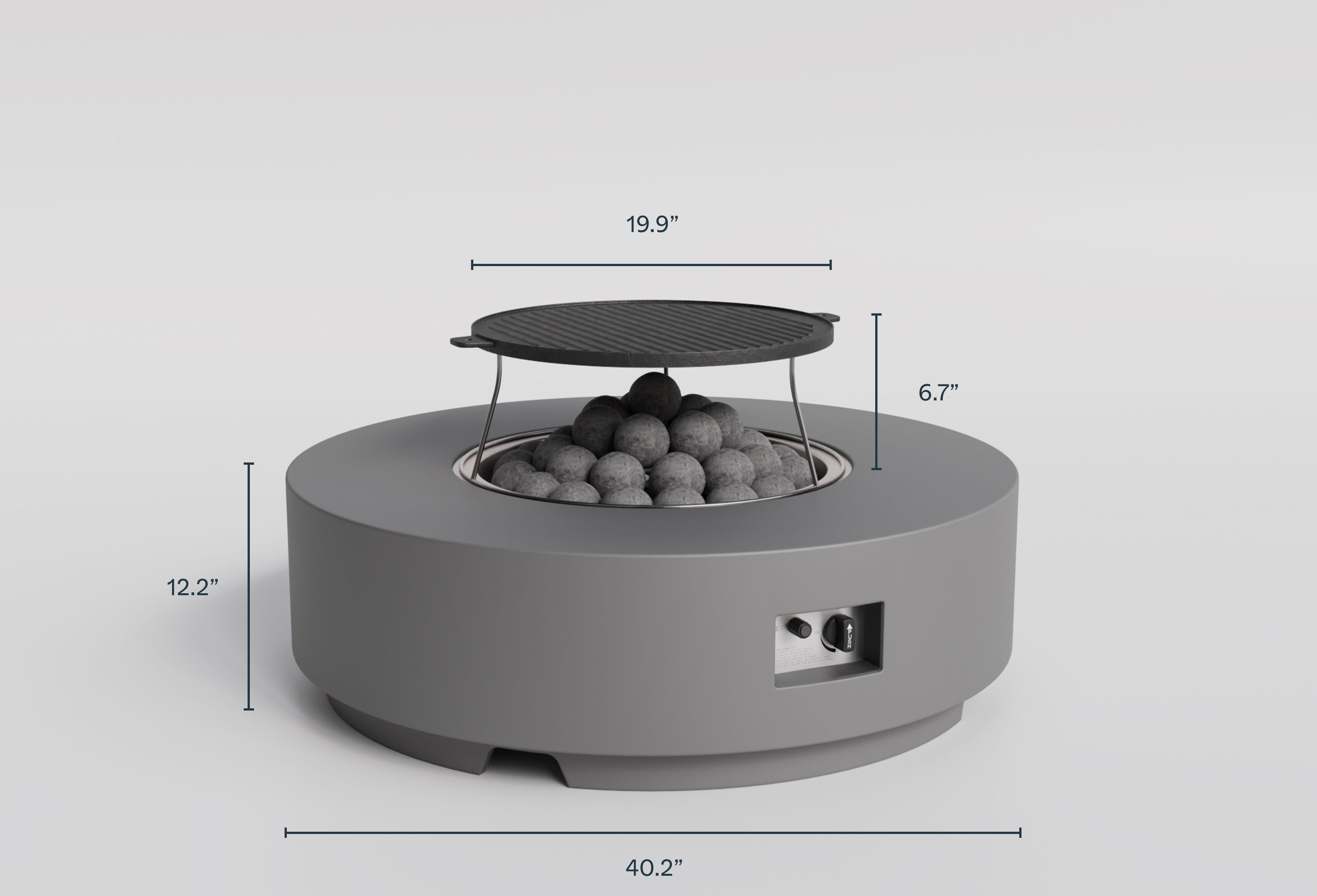 Ensemble de table et foyer en béton avec couvercle pour réservoir de propane - Rond
