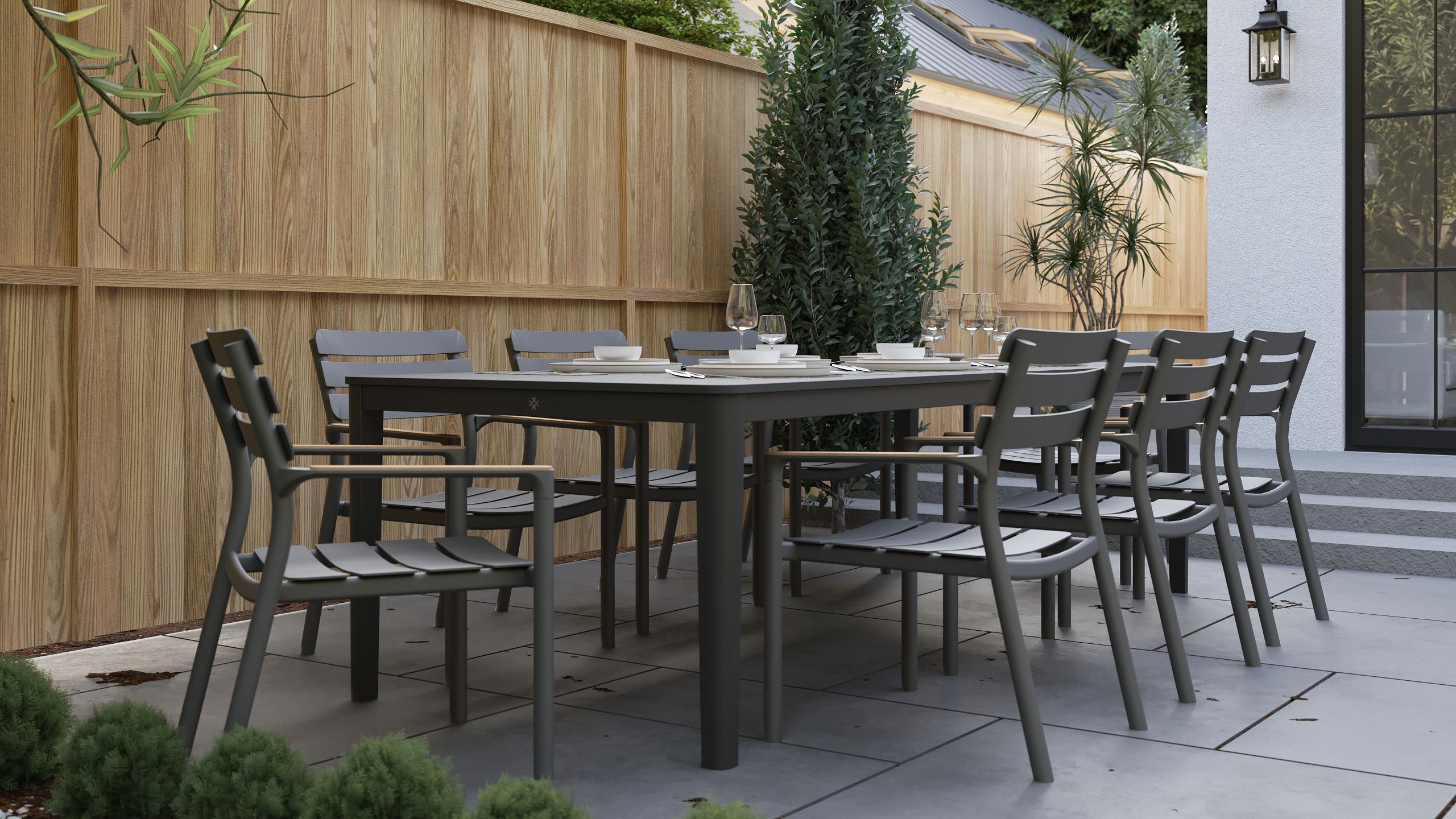 Table à manger d'extérieur OuterStone + 8 fauteuils de salle à manger 595