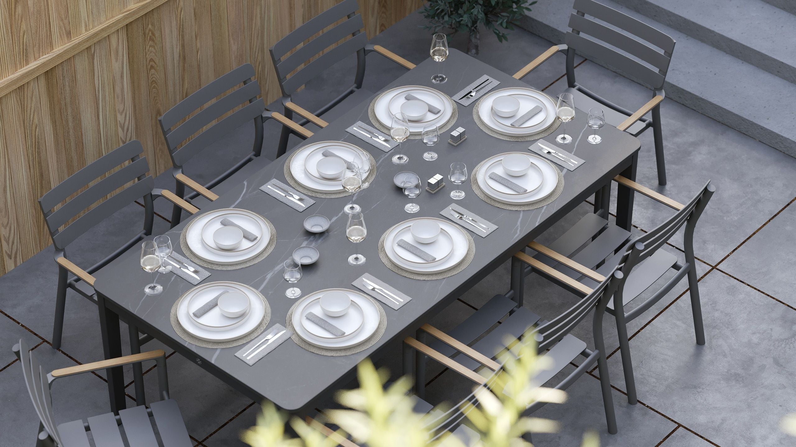 Table à manger d'extérieur OuterStone + 8 chaises sans accoudoirs 595
