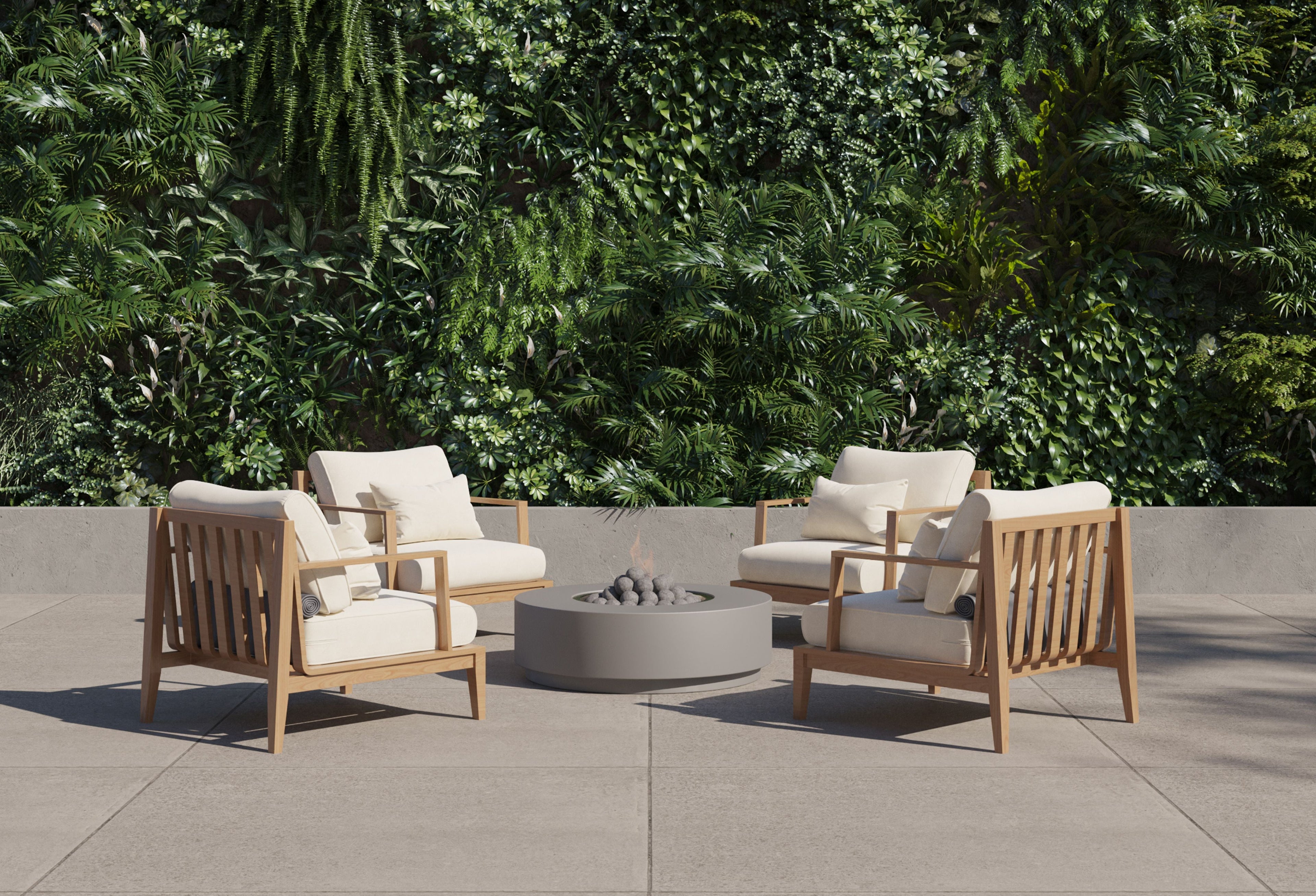 Ensemble de table et foyer en béton avec couvercle pour réservoir de propane - Rond