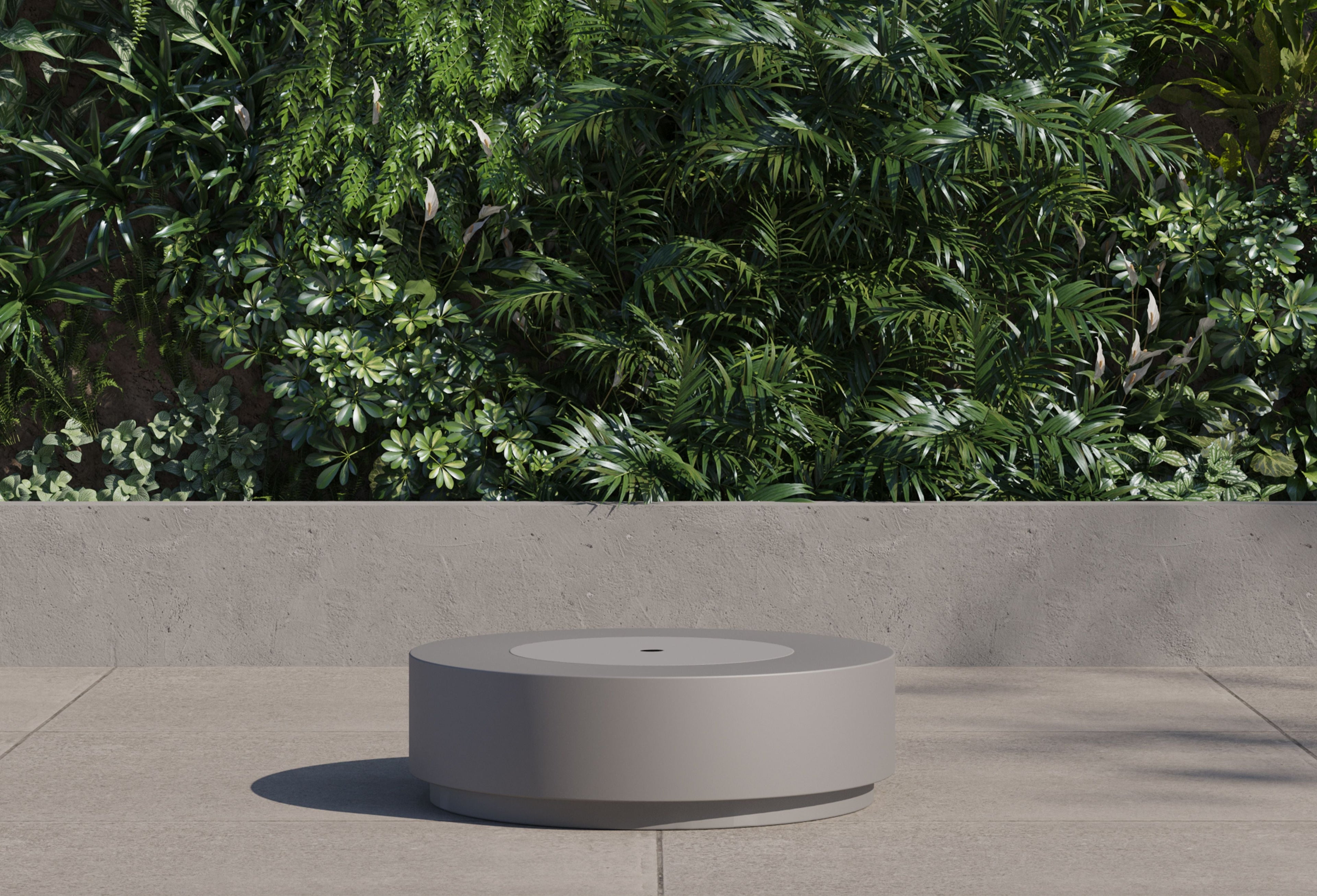 Ensemble de table et foyer en béton avec couvercle pour réservoir de propane - Rond