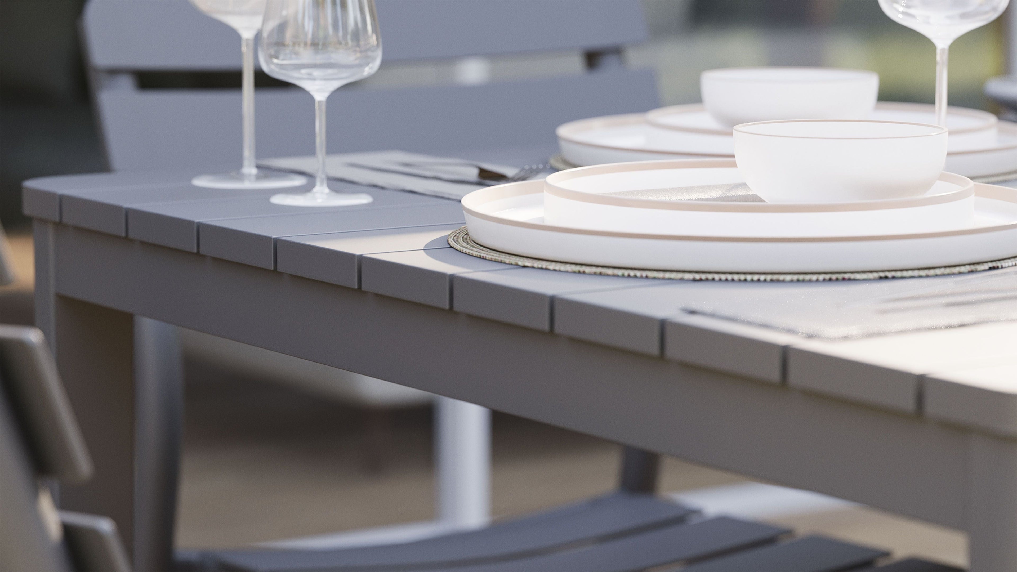 Table à manger carrée d'extérieur en aluminium + 4 fauteuils 595
