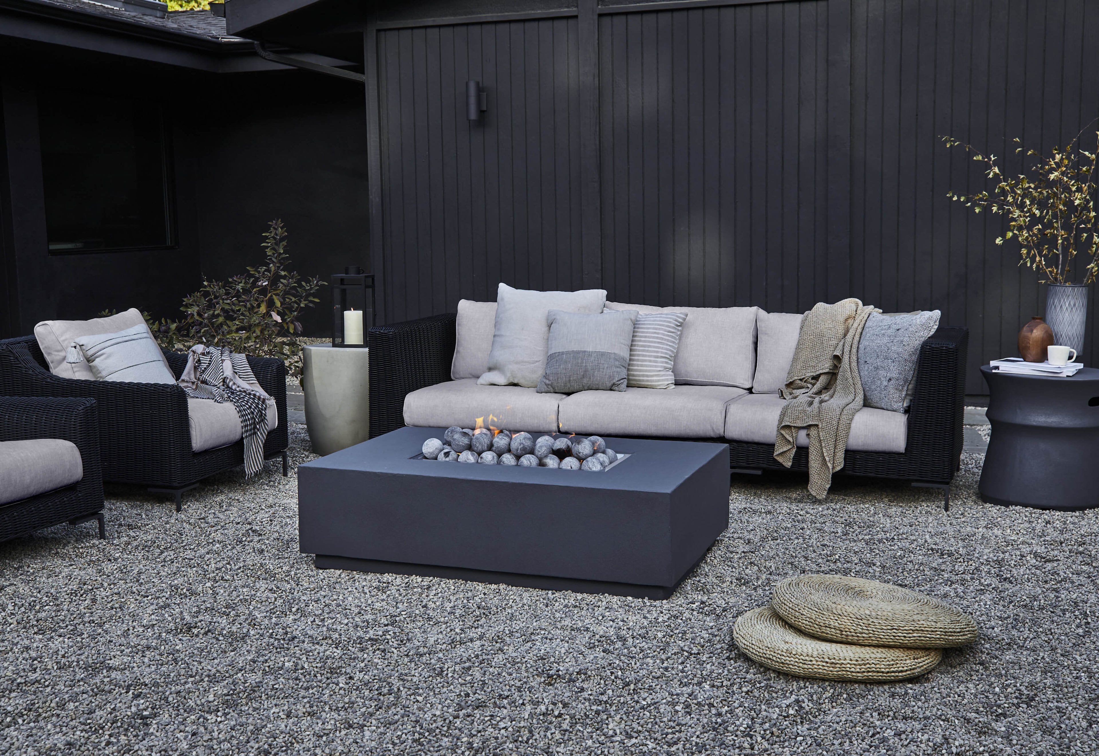 Canapé d'extérieur en osier noir avec fauteuils - 5 places