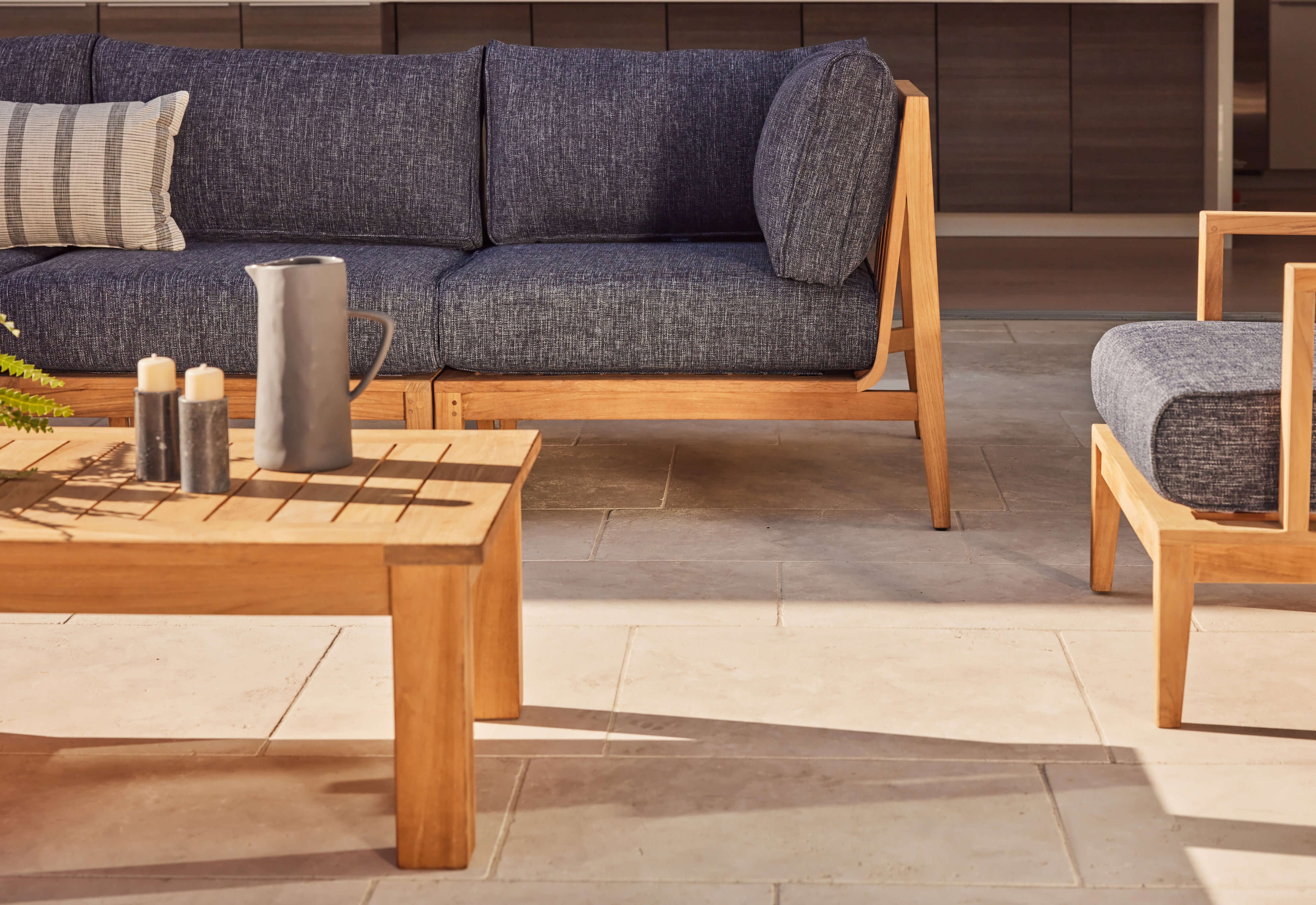 Canapé d'extérieur en teck avec fauteuils sans accoudoirs - 4 places