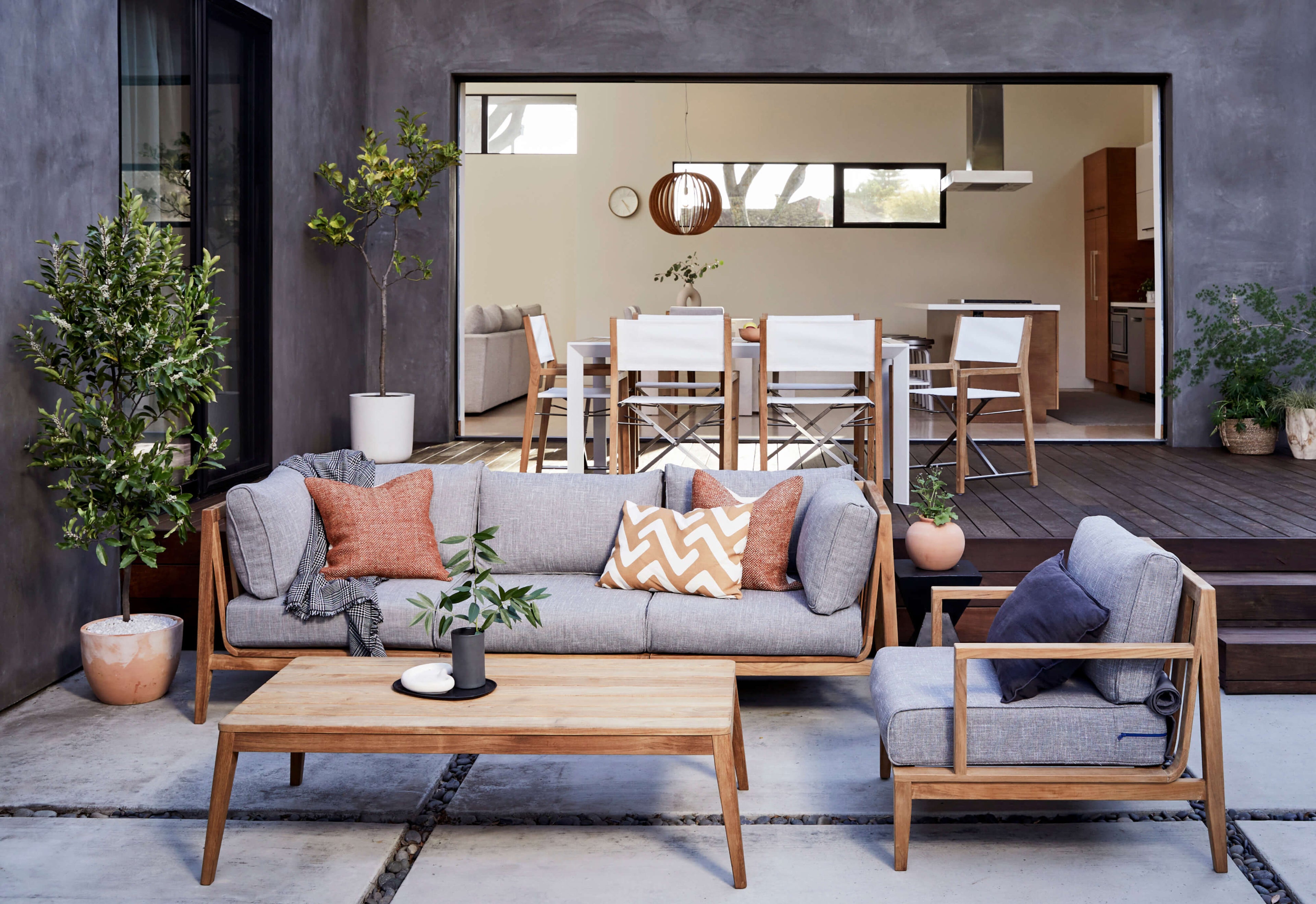 Canapé d'extérieur en teck avec fauteuils - 5 places