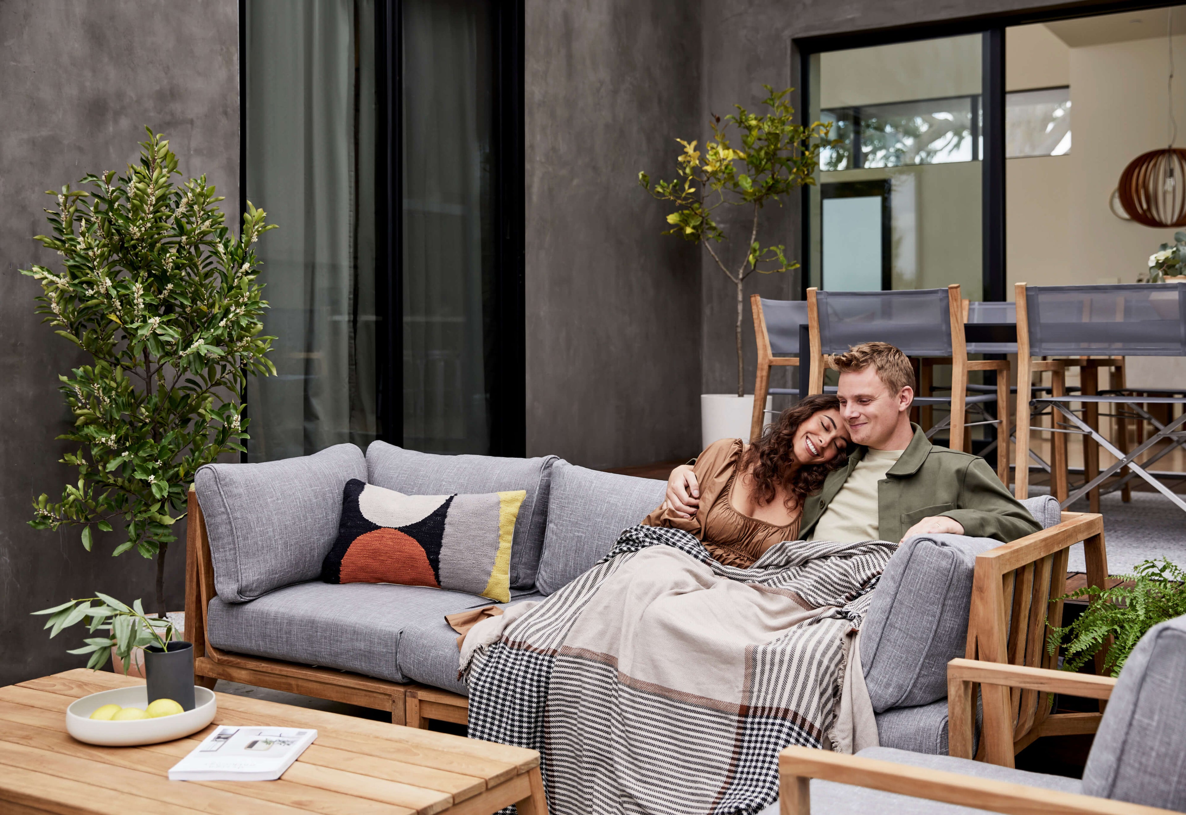 Canapé d'extérieur en teck avec fauteuils sans accoudoirs - 4 places