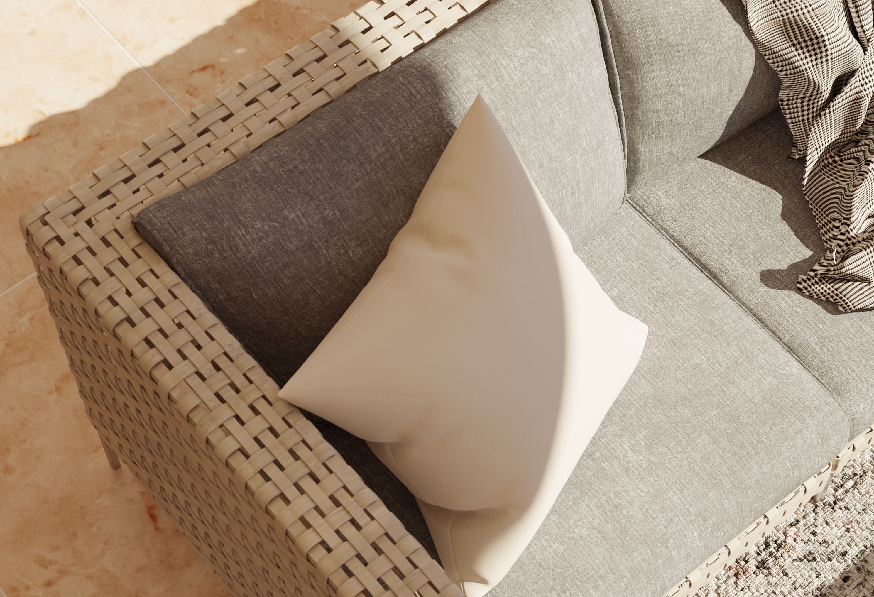 Fauteuil d'angle d'extérieur en osier à tissage ouvert - Gauche/Droite