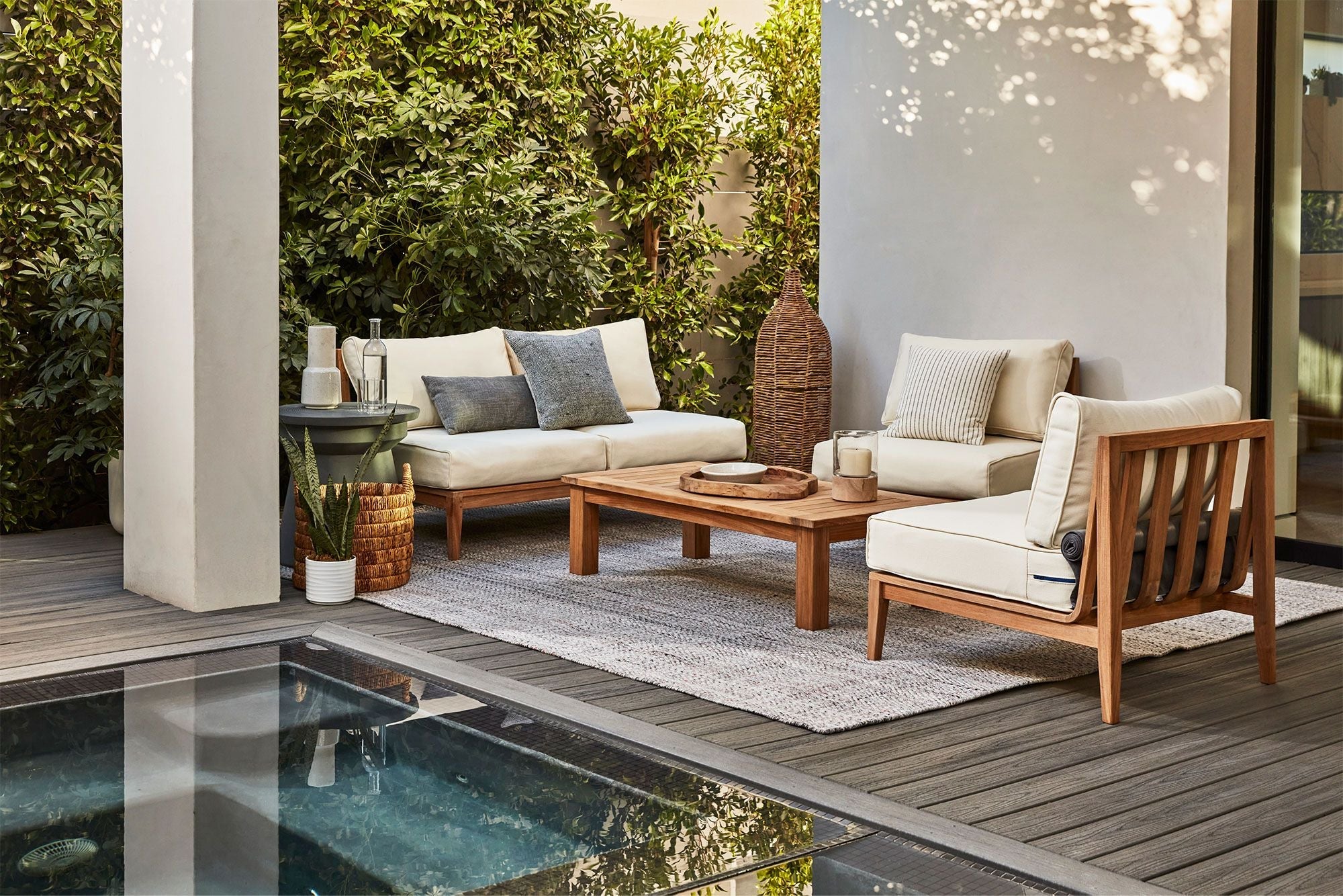 Canapé d'extérieur en teck avec fauteuils sans accoudoirs - 4 places
