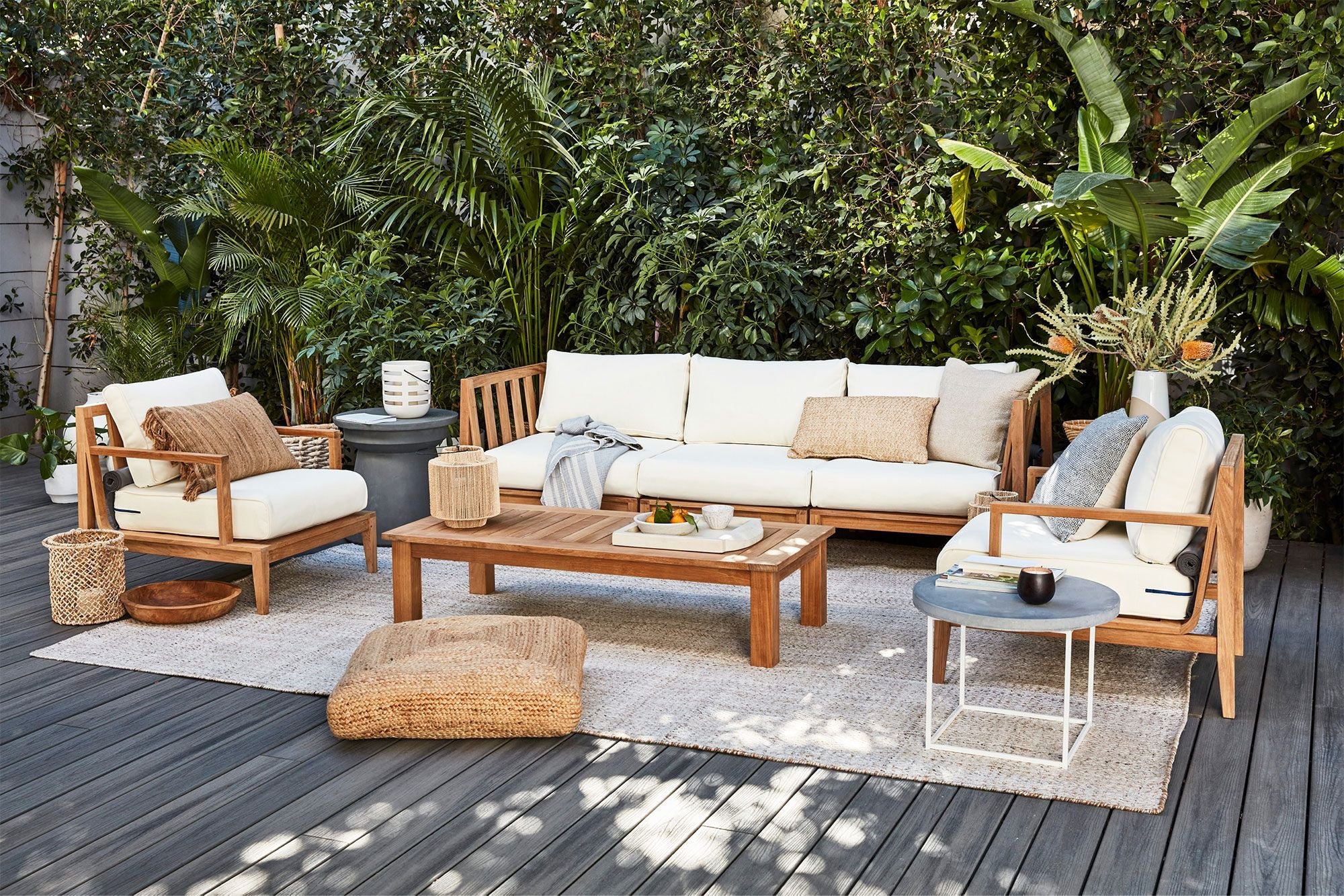 Canapé d'extérieur en teck avec fauteuils - 5 places