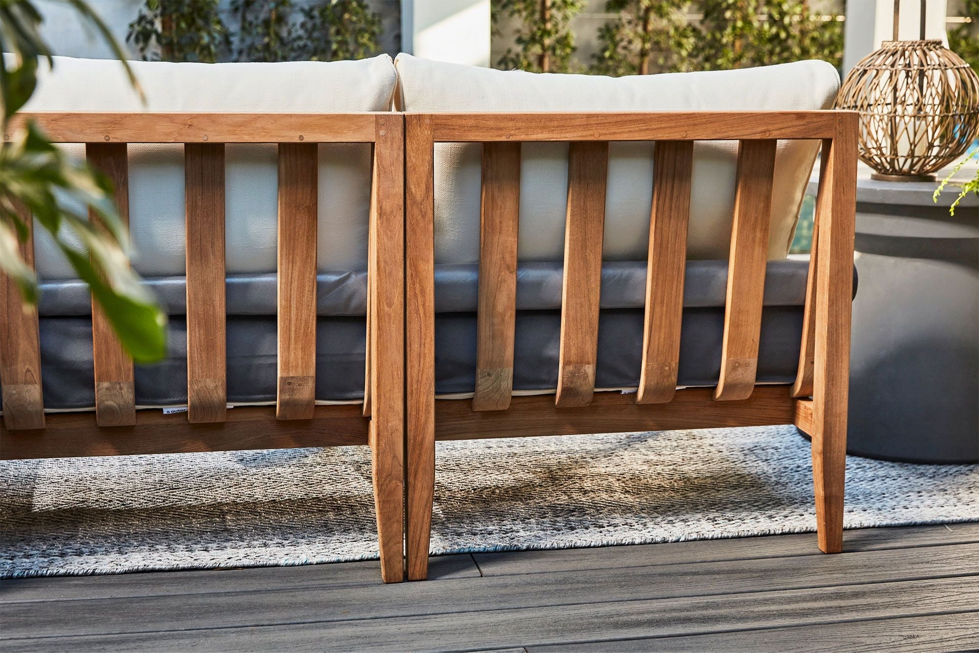 Canapé d'extérieur en teck avec fauteuils sans accoudoirs - 4 places